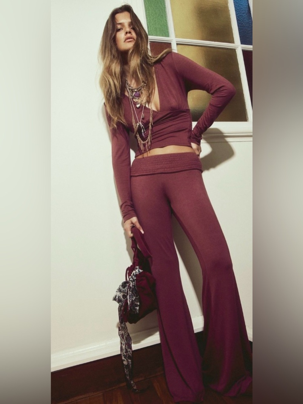 NWT FREE PEOPLE FREE EST JULIENNE PANT SET RED BROWN